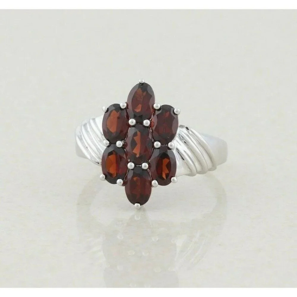 Sterling Silver Garnet Cluster Ring Size 10 1/2 - Picture 5 of 7